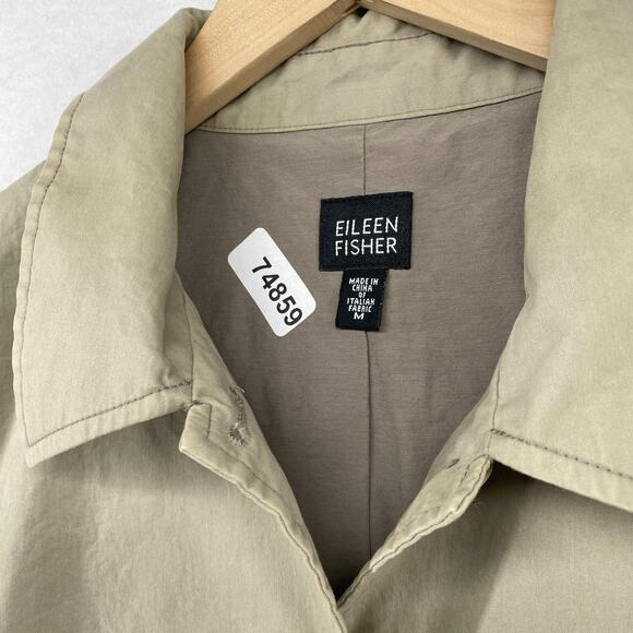 EILEEN FISHER Jacket M Twill Cotton Trench Coat Duster Button Front Gray - Picture 16 of 16